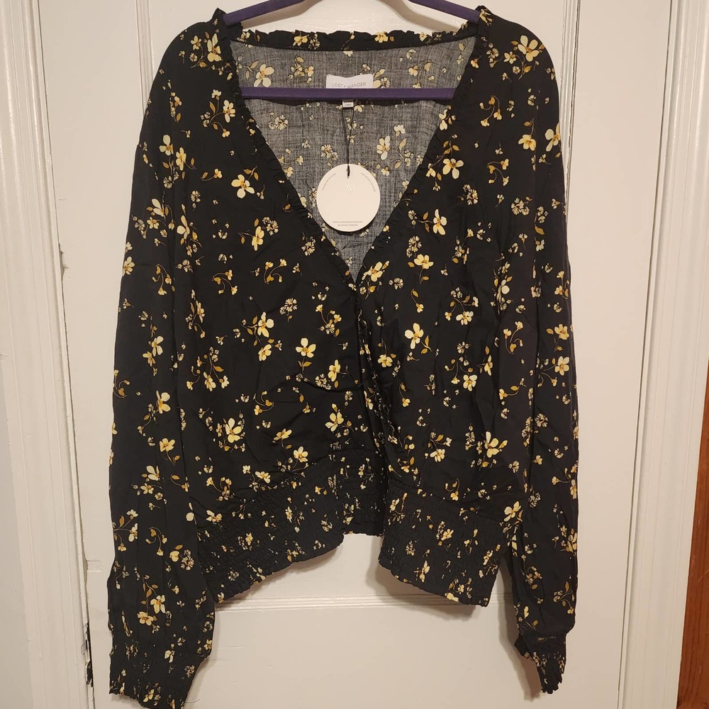 Lost + Wander Champagne Daisy Faux Wrap Top 3X